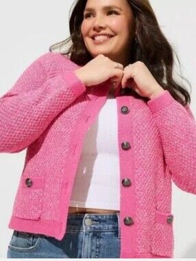 Torrid Marled Pink/White Tweed Knit Sweater Women's Size 3X Button Up Cardigan.